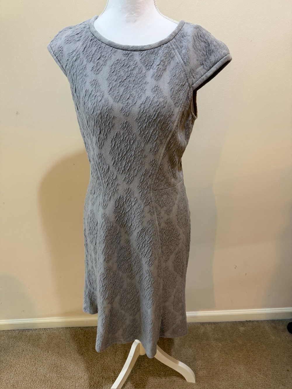 Yoana Baraschi Gray Patterned Cotton Blend Mini Dress with Cap Sleeves Size M